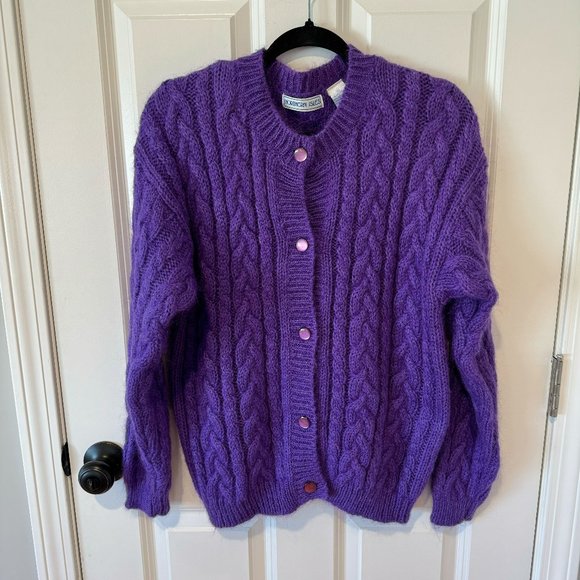 northern isles Sweaters - Northern Isles Purple Mohair Blend Cable Knit Cardigan - Size Medium